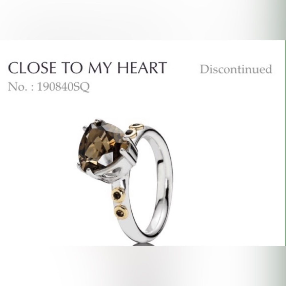 COPY - Pandora rare retired “Close to my heart”smoked quartz ring SZ 8-1/2-9